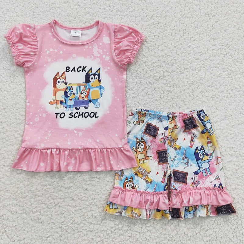 GSSO0360 back to school cartoon dog pink short-sleeved shorts suit