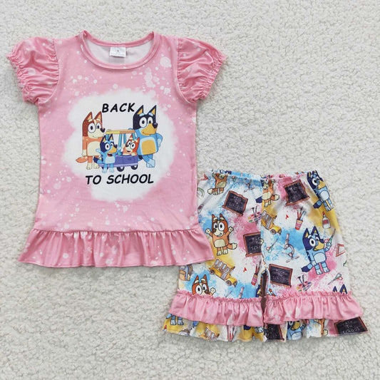 GSSO0360 back to school cartoon dog pink short-sleeved shorts suit