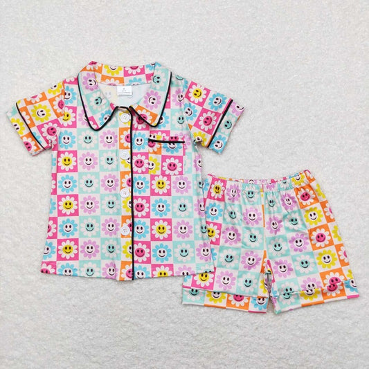 GSSO0381 flower colorful plaid pocket short-sleeved shorts suit