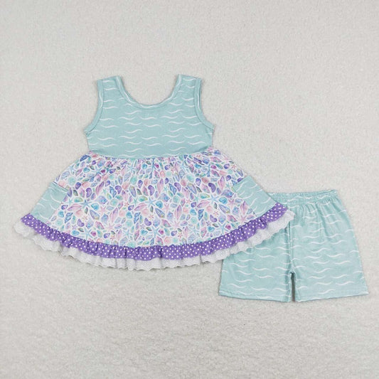GSSO0404 Starfish shell wavy line pocket lace sleeveless shorts set
