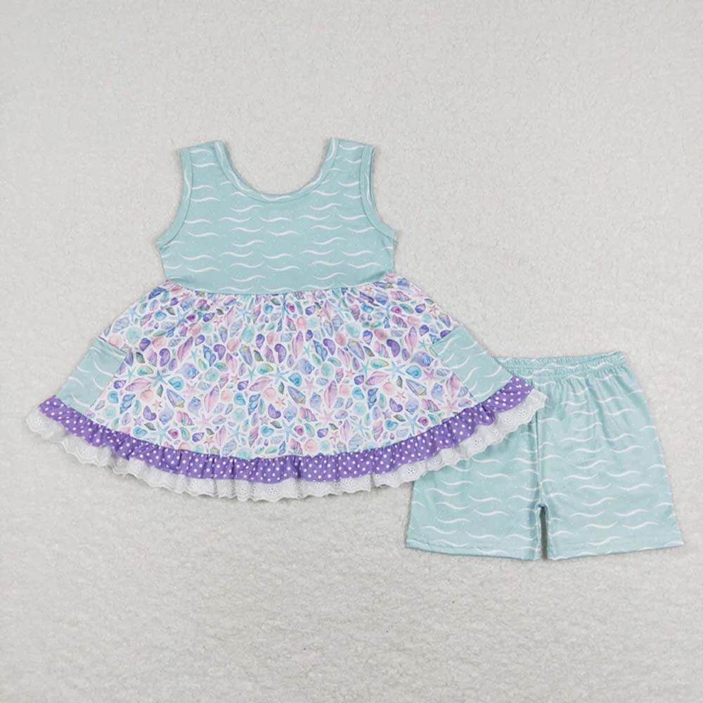 Sibling Baby Girls Sleeveless Floral Bows Pockets Tunic Ruffle Shorts Set D 6.28