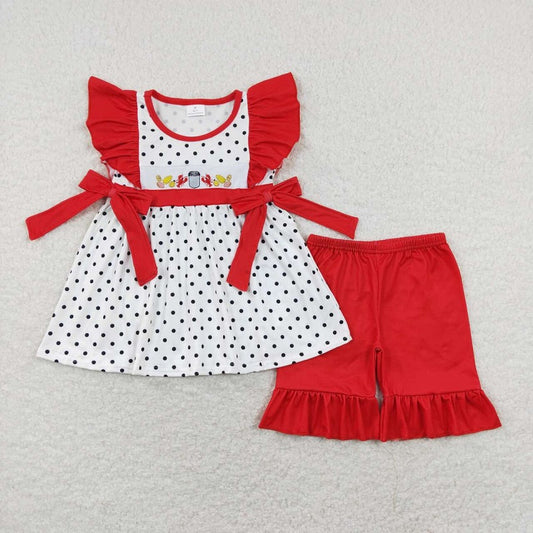 GSSO0454 Embroidery Corn Crayfish Red Lace Bow Set