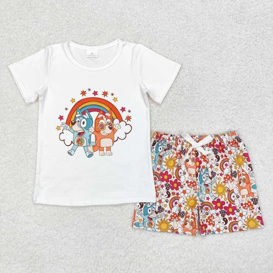 GSSO0512 Rainbow White Short Sleeve Shorts Set