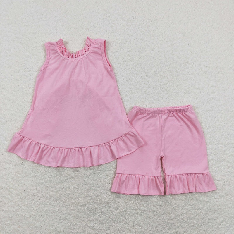 GSSO0518 Pink bow lace sleeveless shorts suit