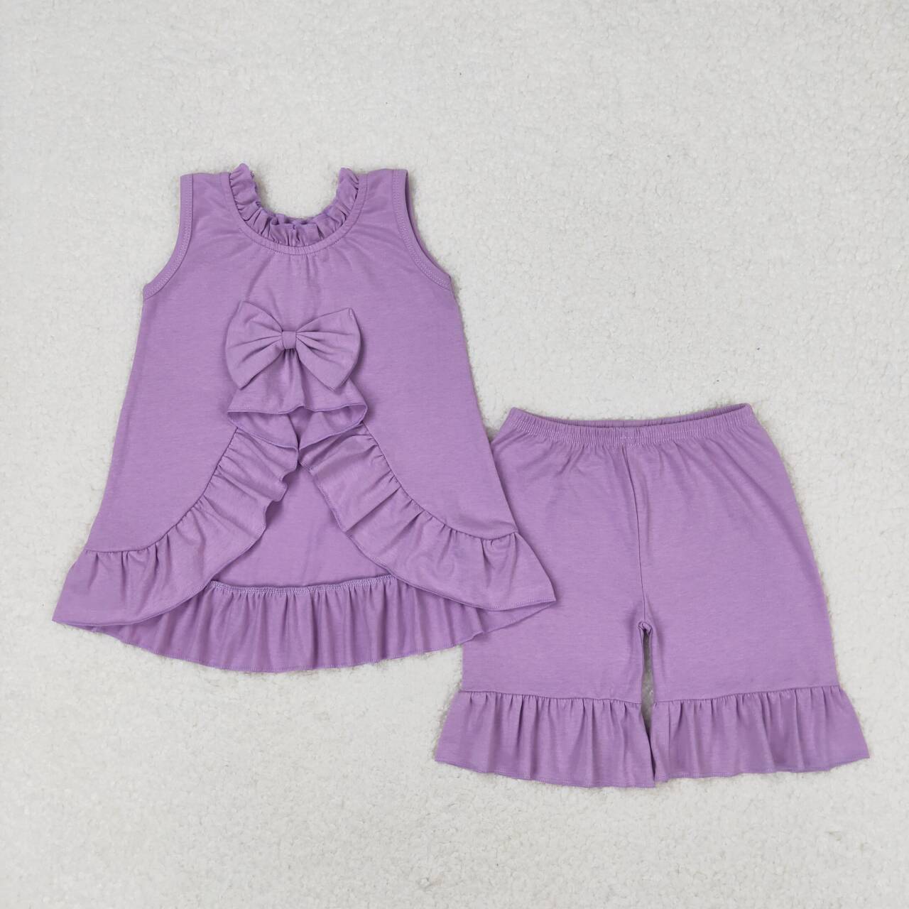 GSSO0520 Purple bow lace sleeveless shorts suit