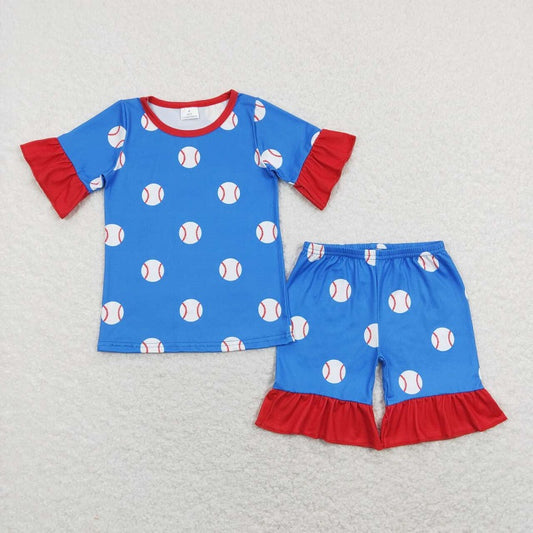 GSSO0525 Baseball lace red and blue short-sleeved shorts suit