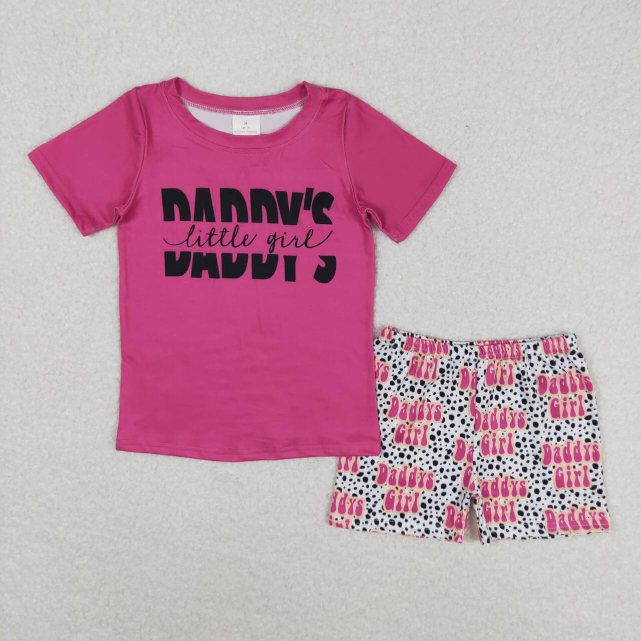 GSSO0546 Alphabet Magenta Short Sleeve Leopard Print Shorts Set