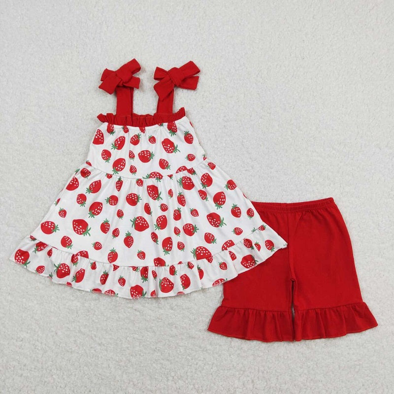 GSSO0567 Strawberry pattern suspender red shorts suit