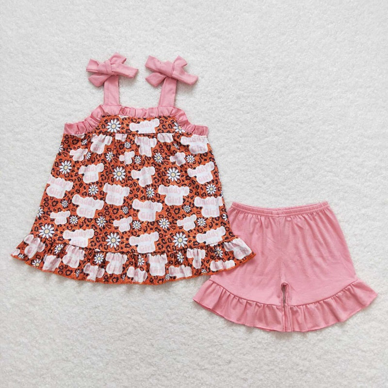 GSSO0568 Leopard print suspender pink shorts set