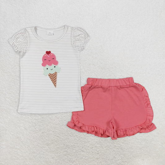 GSSO0579 Baby Girls Popstick Short Sleeve Shirt Top Ruffle Shorts Clothes Sets D 4.12