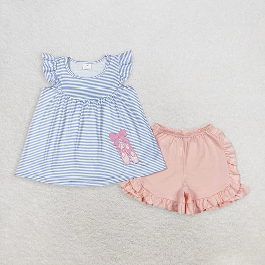 GSSO0582 Baby Girls Dance Shoes Tunic Top Ruffle Shorts Clothes Sets D 6.10