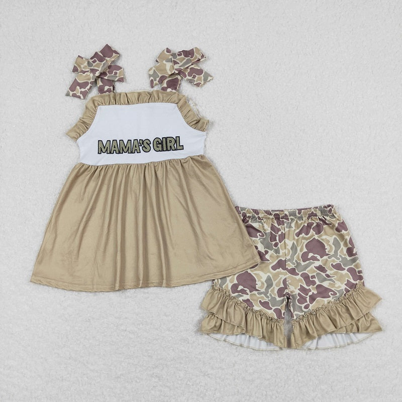 GSSO0593 mama's girl embroidered camouflage lettering army green suspender dress