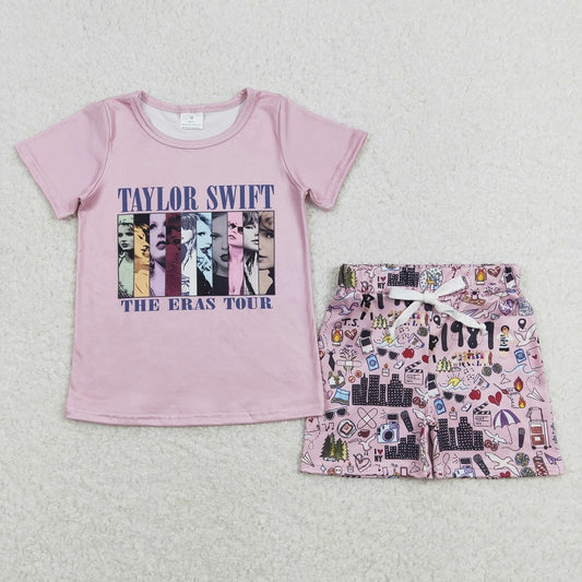 GSSO0646 Cartoon Pink Short Sleeve Shorts Suit