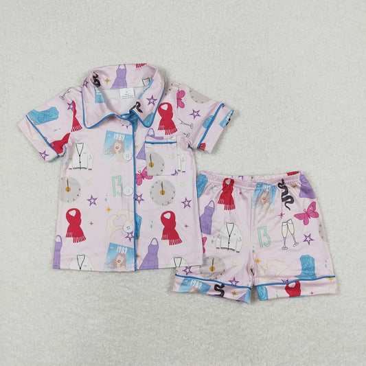 GSSO0678 Butterfly Pink Short Sleeve Shorts Pajama Set