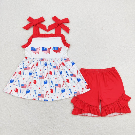 GSSO0679 American flag red lace balloons star fireworks white suspender shorts suit