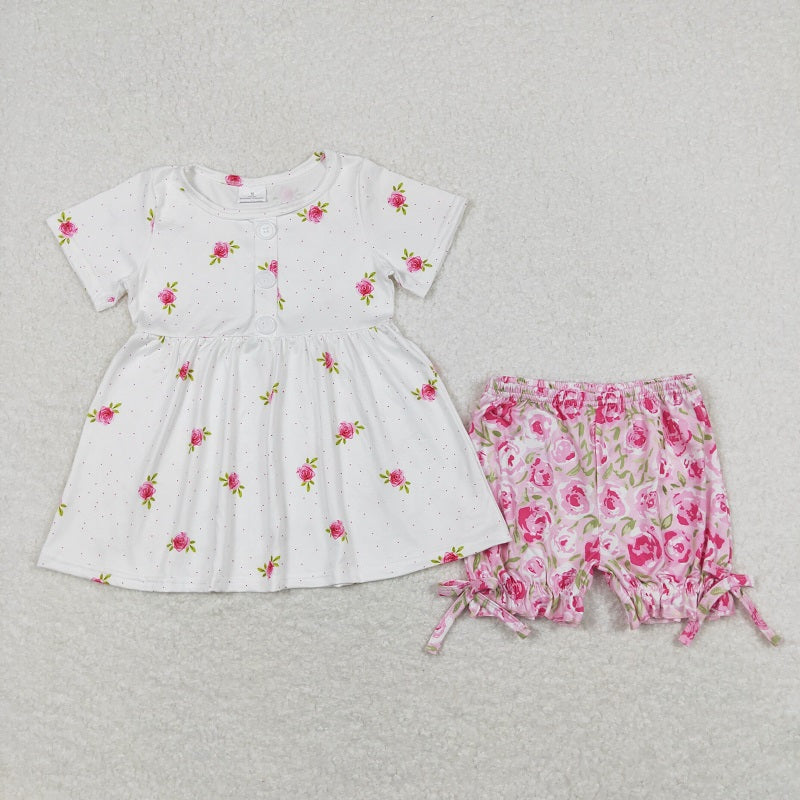 GSSO0684 Floral white short-sleeved pink shorts suit