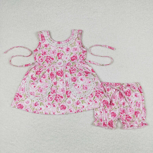 GSSO0685 Floral lace sleeveless shorts set