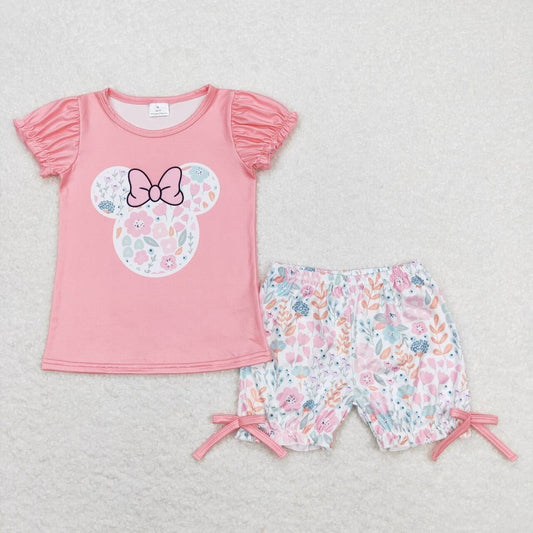 GSSO0699 Floral Pink Short Sleeve Shorts Set