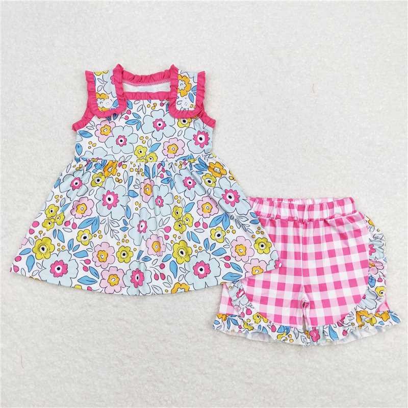 Match Baby Girls Pink Flowers Buttons Summer Sister Outfits Clothes Sets  D 3.21