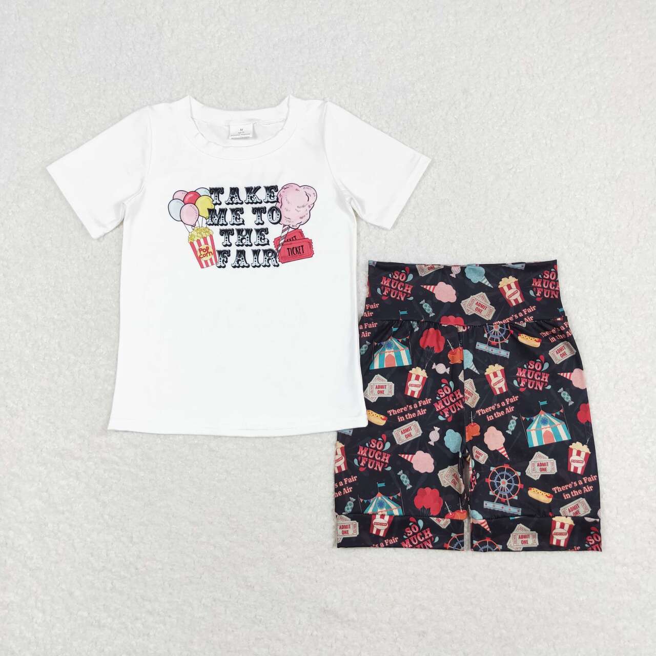 GSSO0735 take me to the fair balloon popcorn short sleeve circus black shorts suit