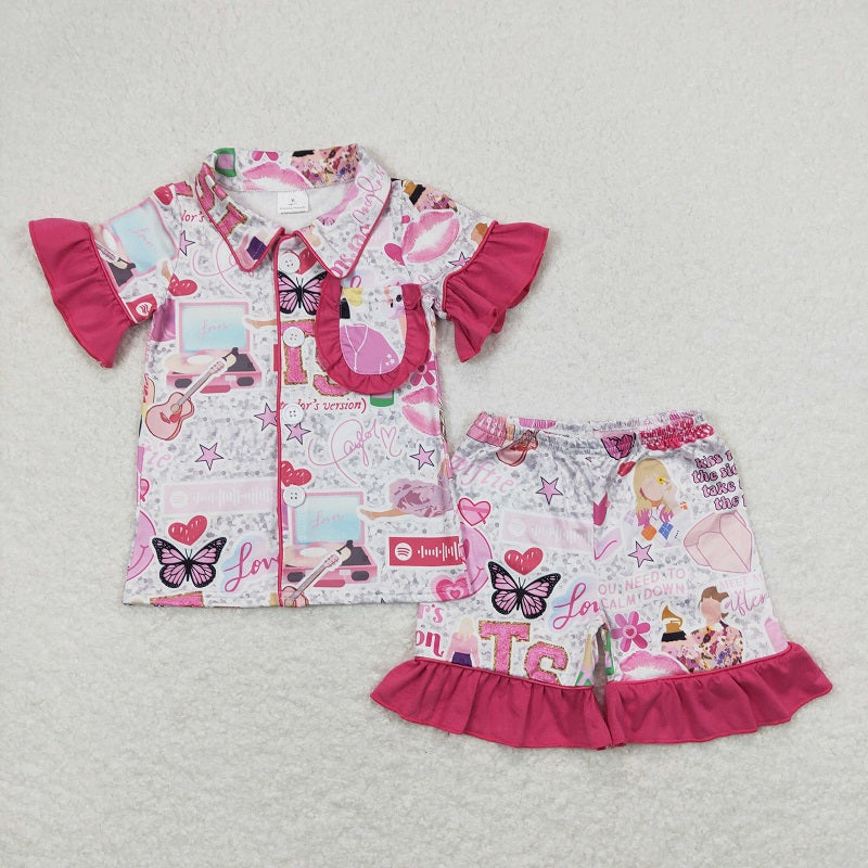 GSSO0737 Pocket lace silver short-sleeved shorts pajama set