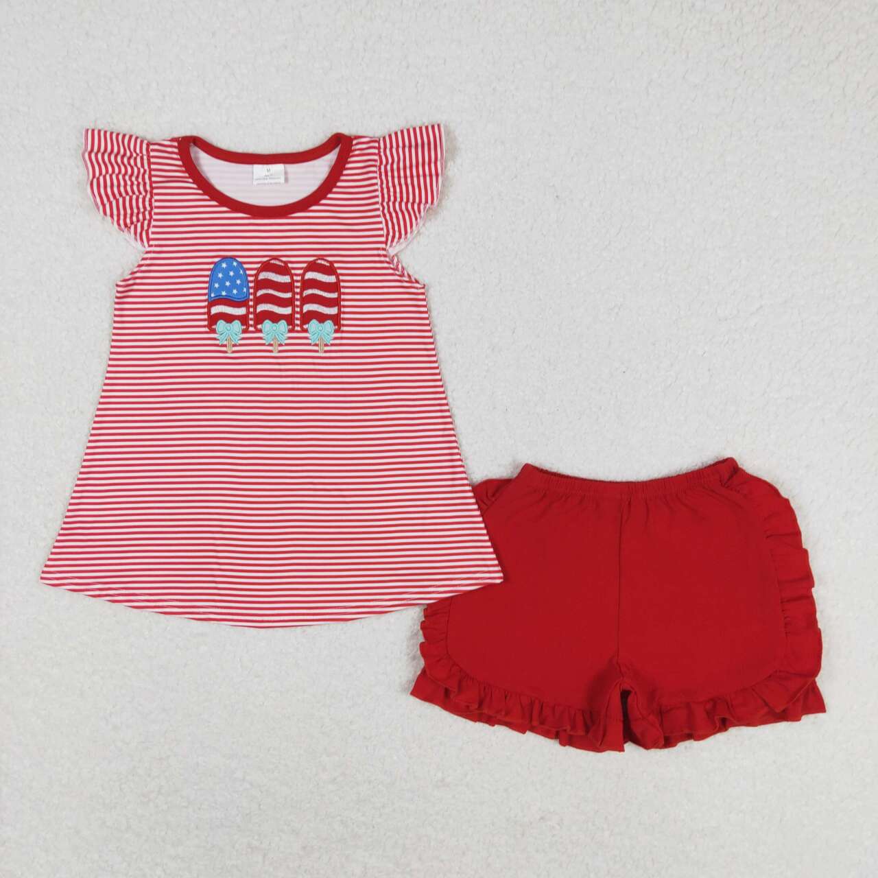 GSSO0759 red stripes embroidery popsicle shorts set