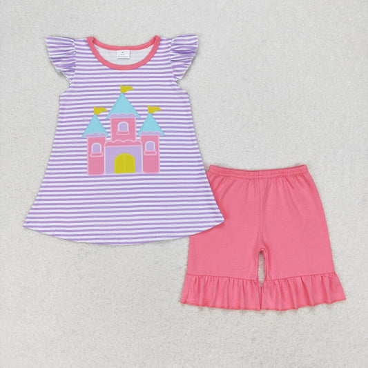 GSSO0775 Castle purple striped flying sleeve pink shorts suit
