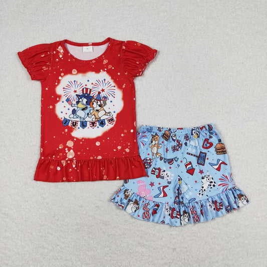 GSSO0804 Firework red lace short-sleeved blue shorts suit