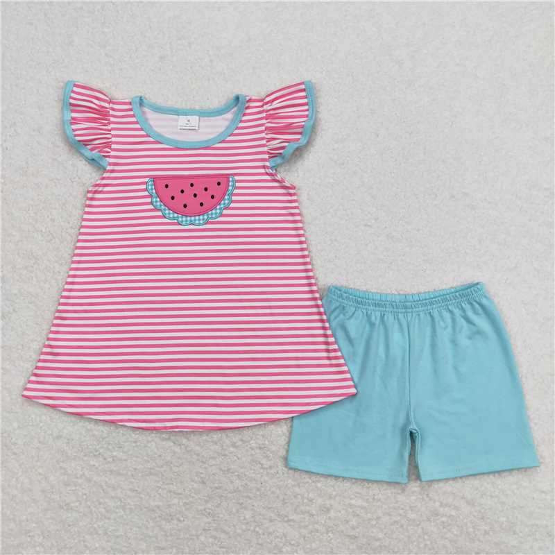 Match Baby Girls Watermelon rose red striped  dress set romper  D 3.31