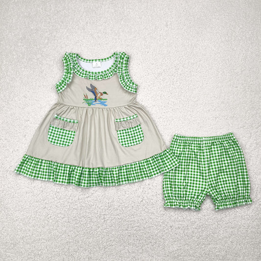 GSSO0848 Baby Girls Duck Green Checkered Tunic Top Shorts Clothes Sets D 4.9