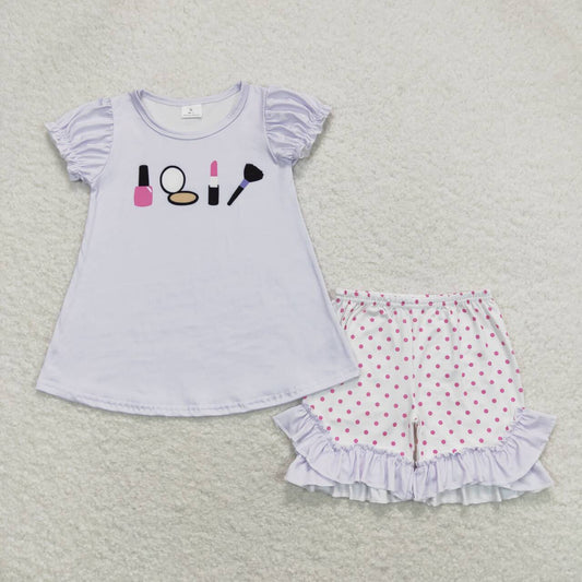 GSSO0862 Mirror Lipstick Purple Short Sleeve Shorts Set