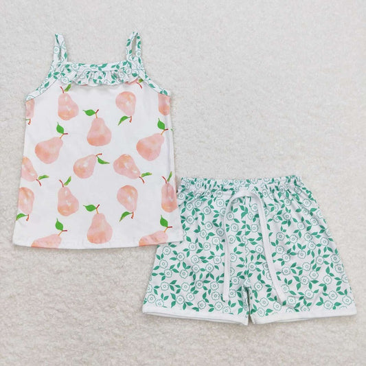 GSSO0867 Pear Pattern Sleeveless Floral Shorts Set