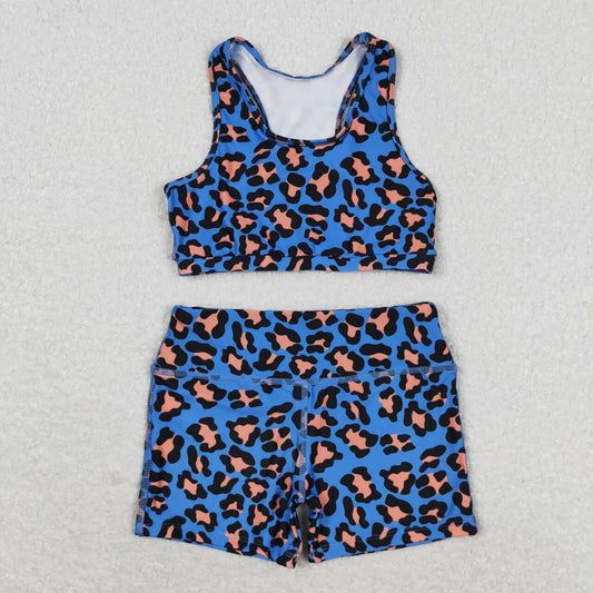 GSSO0901 Blue and Orange Leopard Print Sleeveless Shorts Set