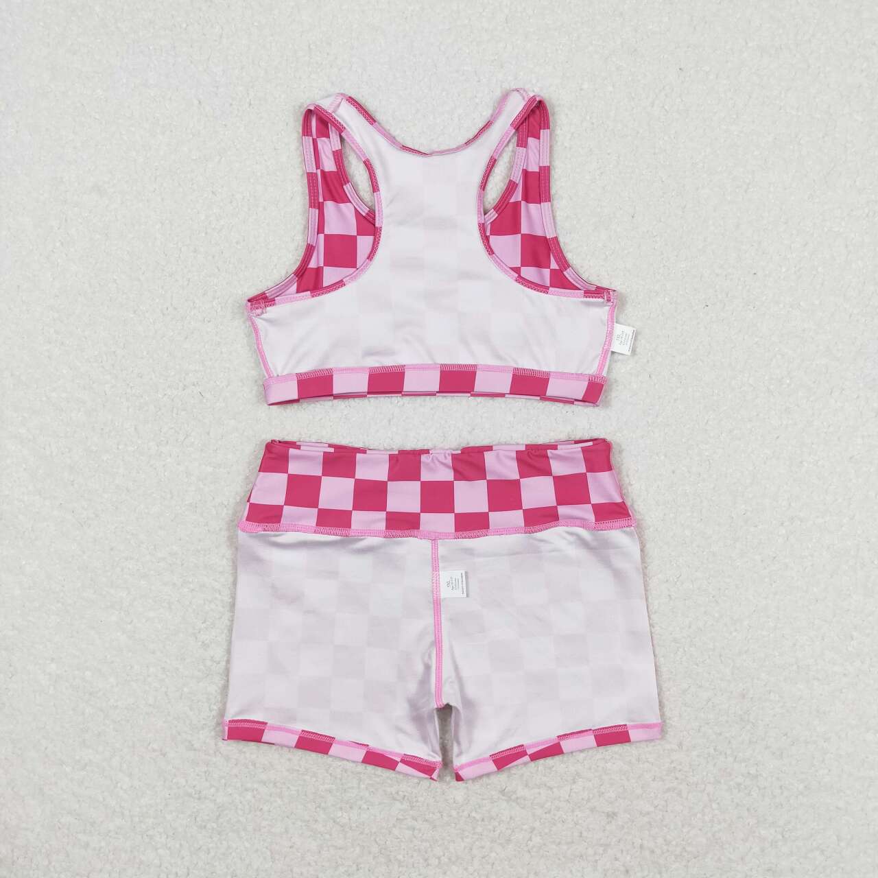 GSSO0905 Pink plaid sleeveless shorts suit
