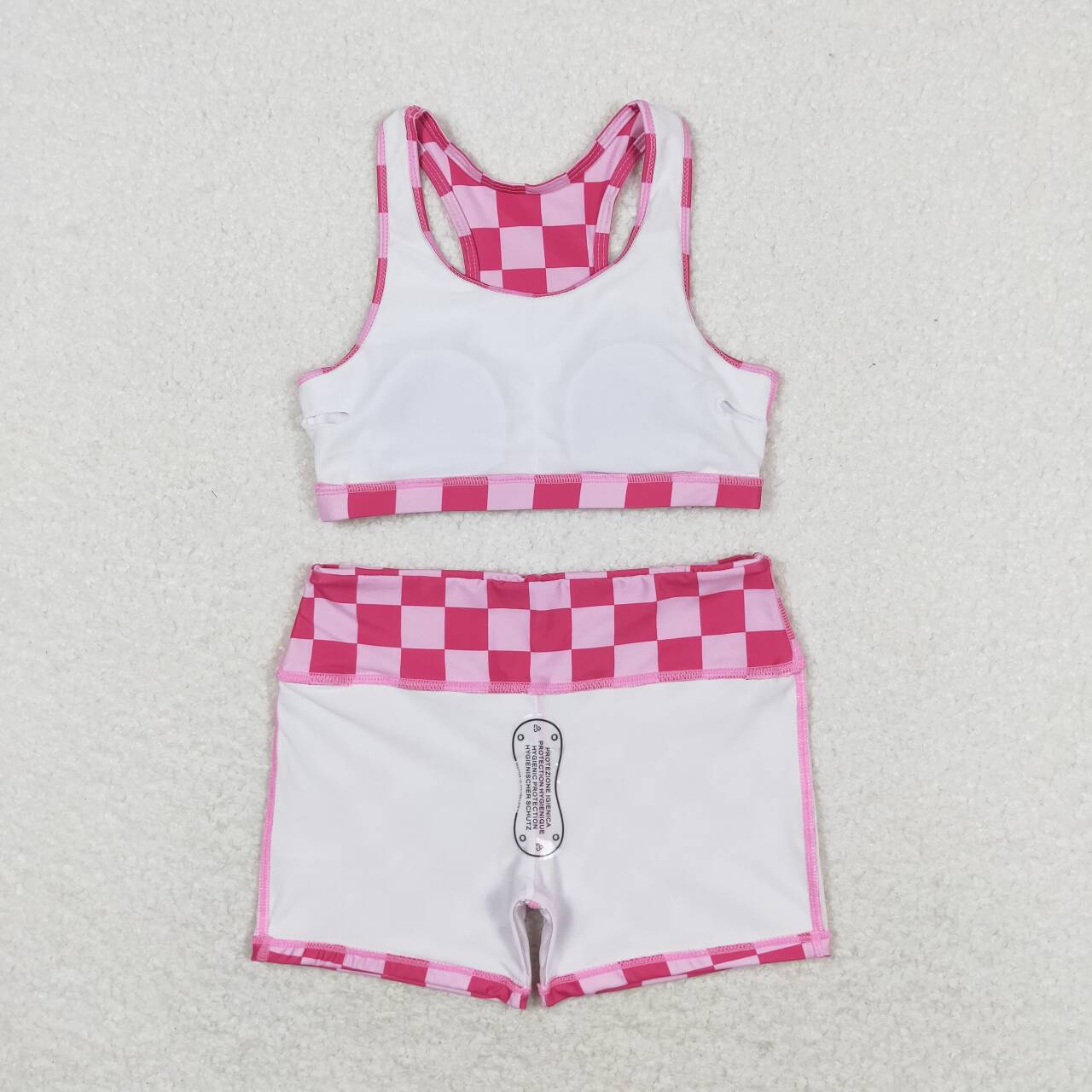 GSSO0905 Pink plaid sleeveless shorts suit