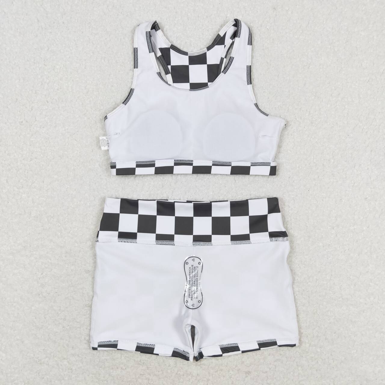 GSSO0906 Black and white plaid sleeveless shorts suit