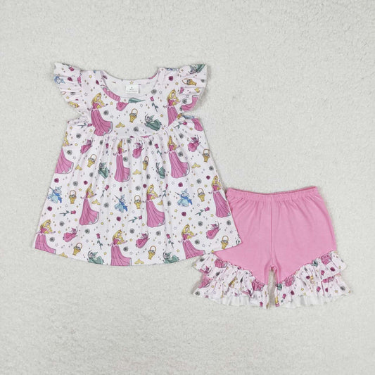 GSSO0910 Princess flower star pink flying sleeve shorts suit