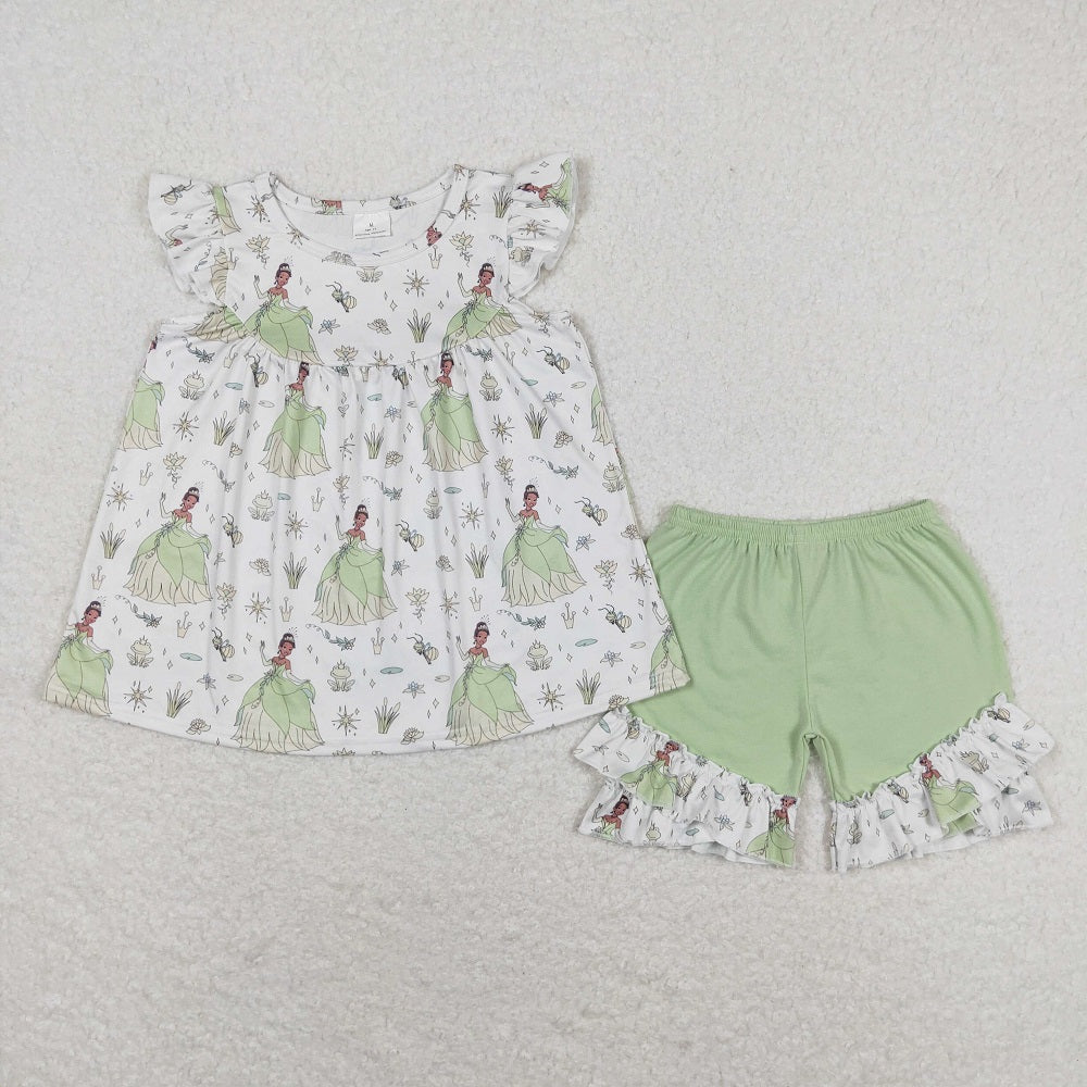 GSSO0911 Princess light green flying sleeve shorts suit