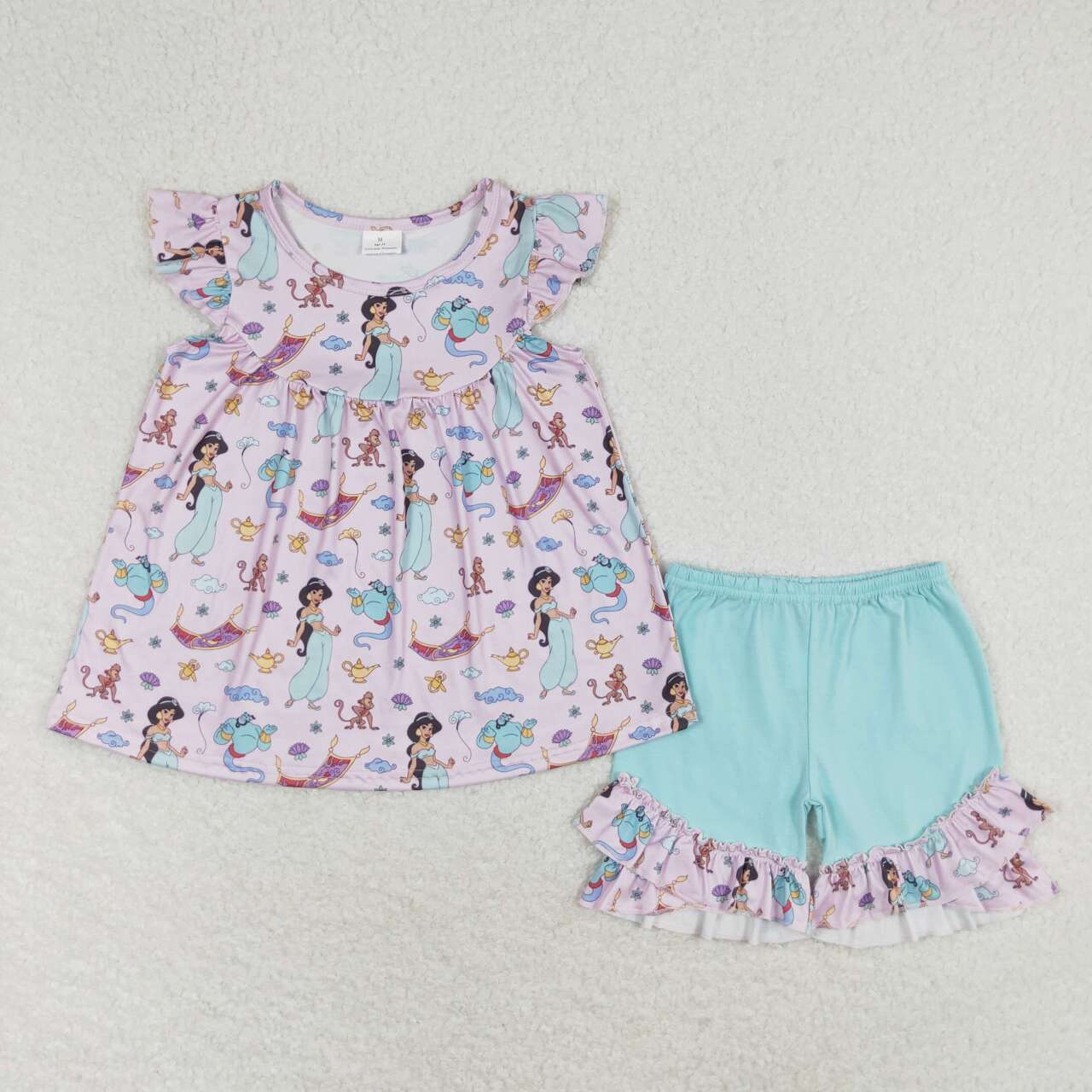 GSSO0912 girls pink purple flying sleeves blue shorts suit