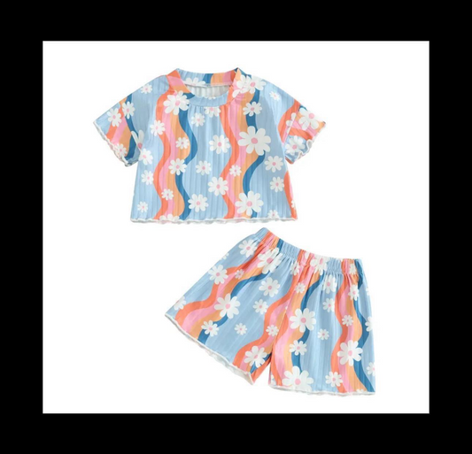 preorder GSSO0945 Baby Girls Flower Short Sleeve Top Shorets Set