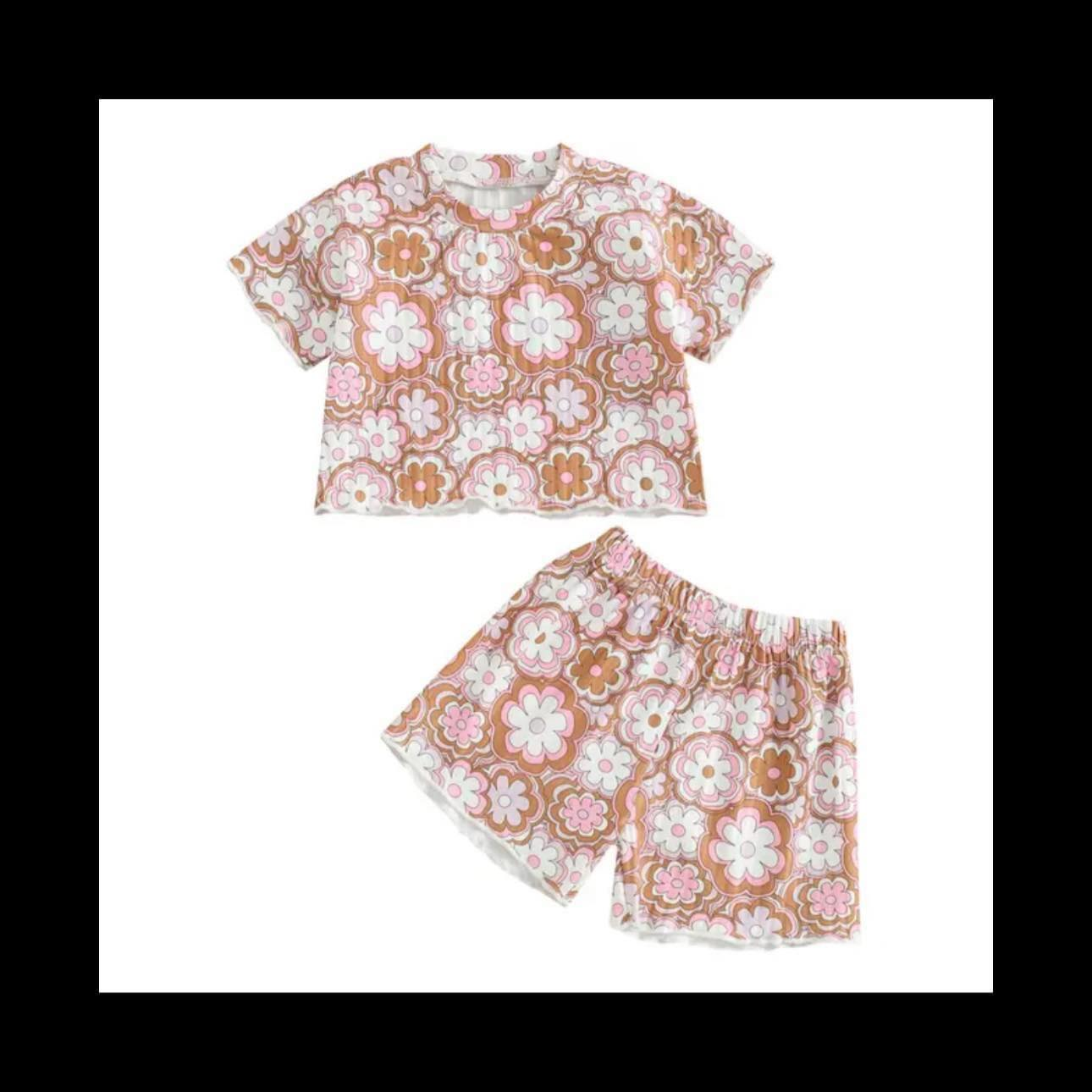 preorder GSSO0946 Baby Girls Flower Short Sleeve Top Shorets Set