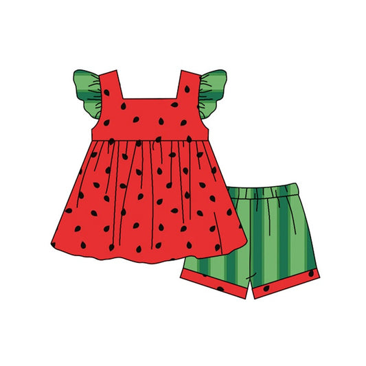 preorder GSSO0949 Baby Girls Summer Watermelon Tunic Top Shorets Set