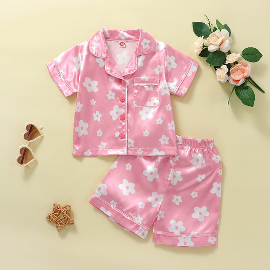 preorder GSSO0952 White floral pink short-sleeved shorts pajama set