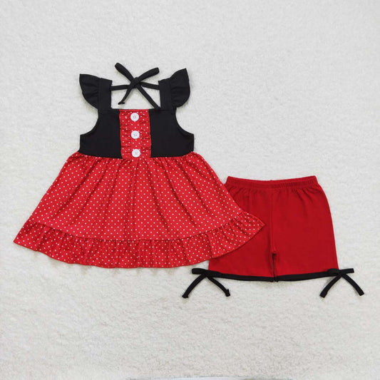 GSSO0969 Red lace polka dot black flying sleeve shorts suit