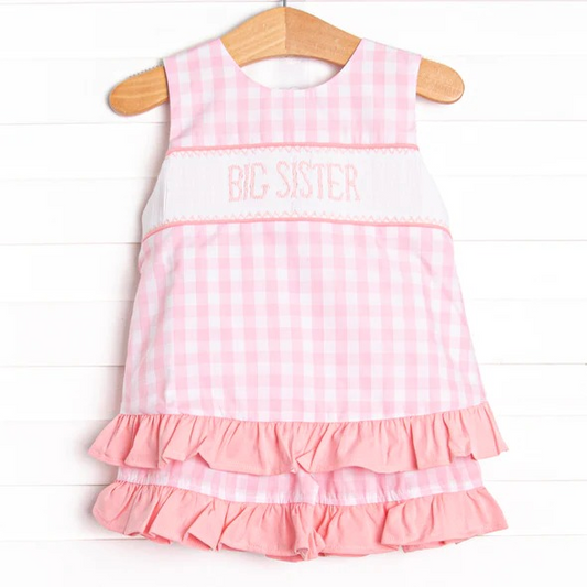 pre-order GSSO0978 big sister letter plaid pink lace sleeveless shorts suit