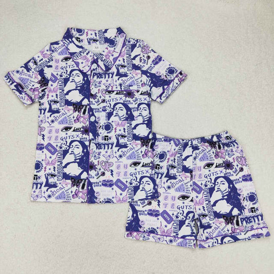GSSO0987 Adult women guts butterfly purple and white short sleeve shorts pajama set