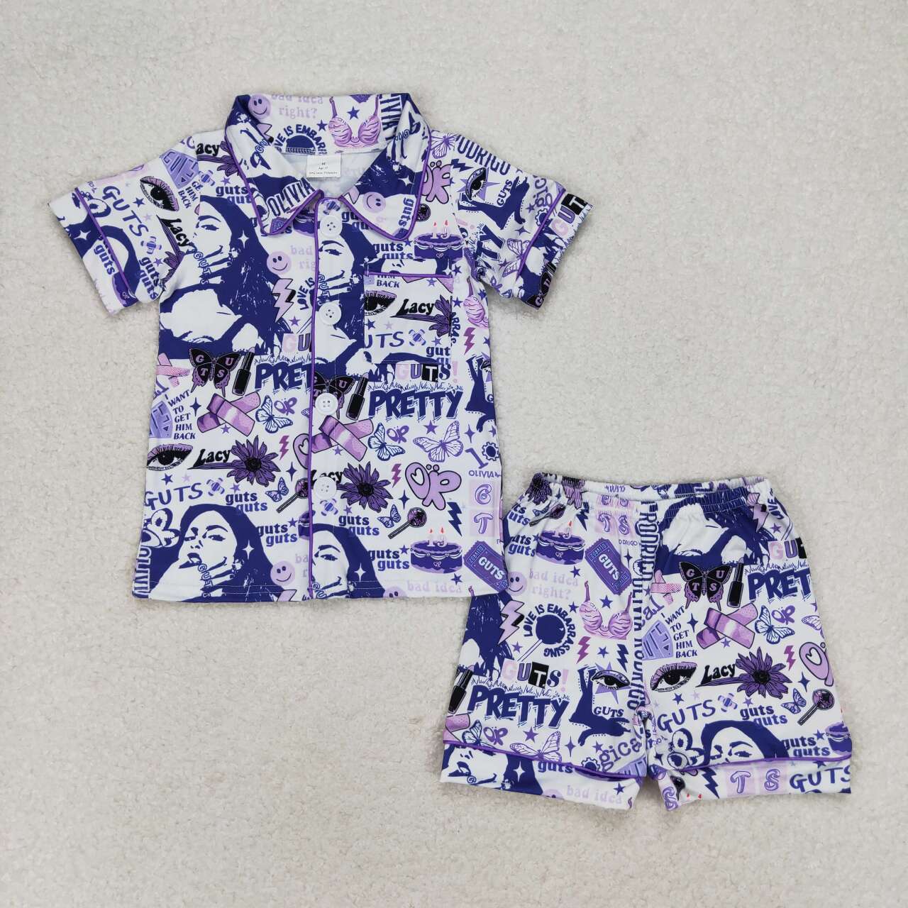 GSSO0988 Butterfly Purple White Short Sleeve Shorts Pajama Set