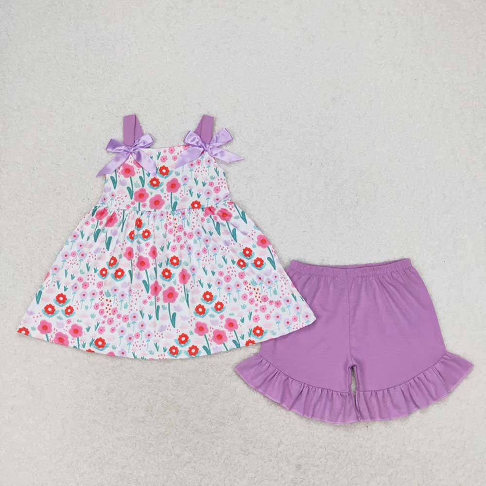 Sibling Baby Girls Straps Floral Tunic Ruffle Shorts Summer Clothes Sets  D 6.26