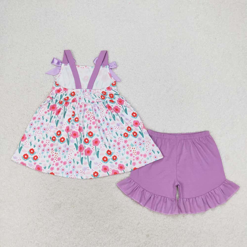 Sibling Baby Girls Straps Floral Tunic Ruffle Shorts Summer Clothes Sets  D 6.26