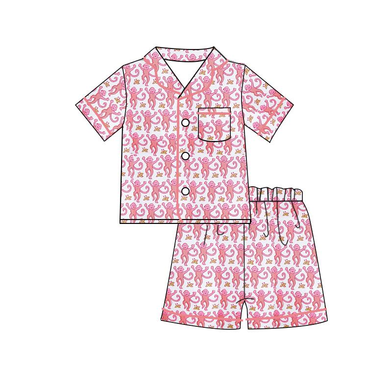pre-order  GSSO0997 Monkey Pink Short Sleeve Shorts Pajama Set